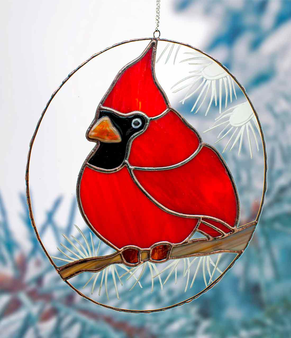 Red Cardinal Stained Glass Suncatcher Bird - Crealandia