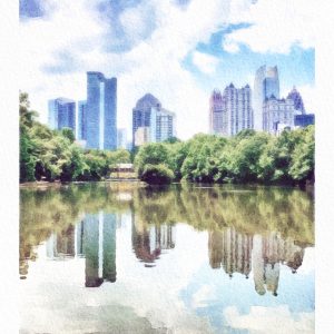 Piedmont Park Atlanta City watercolor illustration