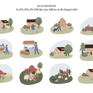 farm life illustration, domestic animals clipart