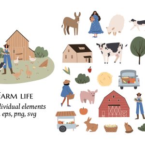 domestic animals clipart, farm life illustrations svg