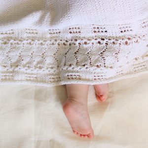 White knitted baby blanket, personalized baby blanket