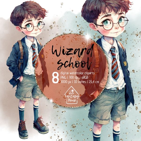 Wizard school young wizard magician apprentice cliparts set