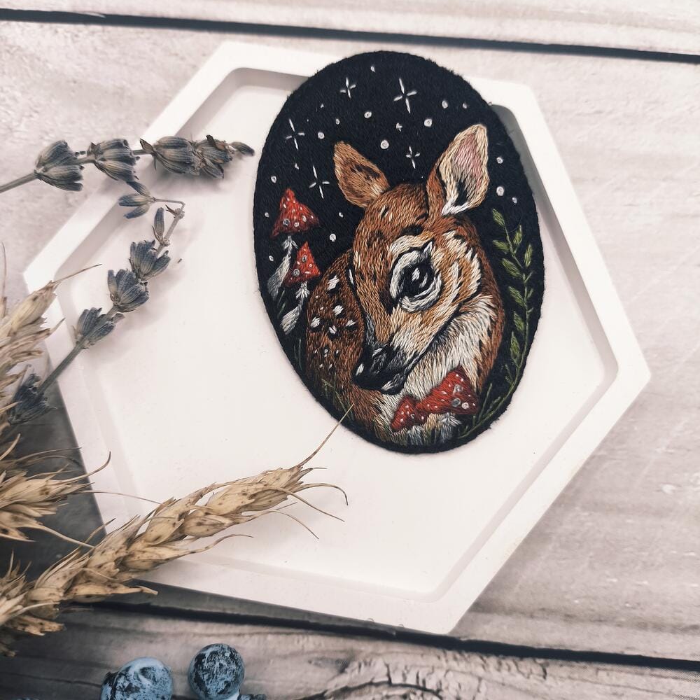 "Little Deer" - handmade embroidered brooch 1 "Little Deer" - Handmade Embroidered Brooch, Front View