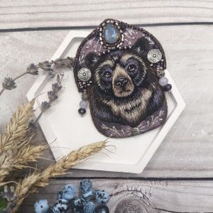 "Himalayan Bear" - Handmade Embroidered Brooch Front View