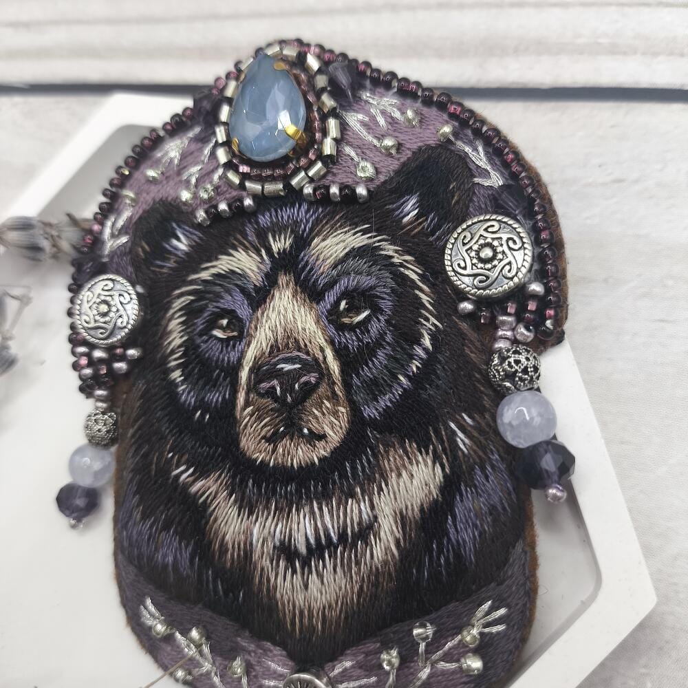 "Himalayan Bear" - handmade embroidered brooch. 2 "Himalayan Bear" - handmade embroidered brooch details close up
