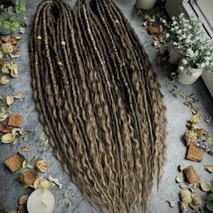 In stock medium brown dreadlocks and curls