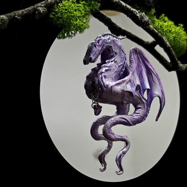 Dragon jewelry. Brooch with amethyst