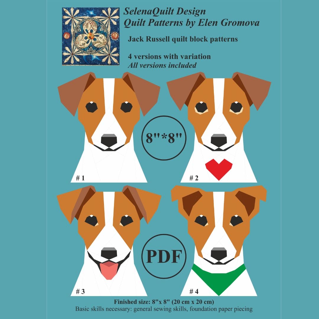 8in Jack Russell quilt block patterns 4 versions with variation 2 Jack Russell quilt block рatterns