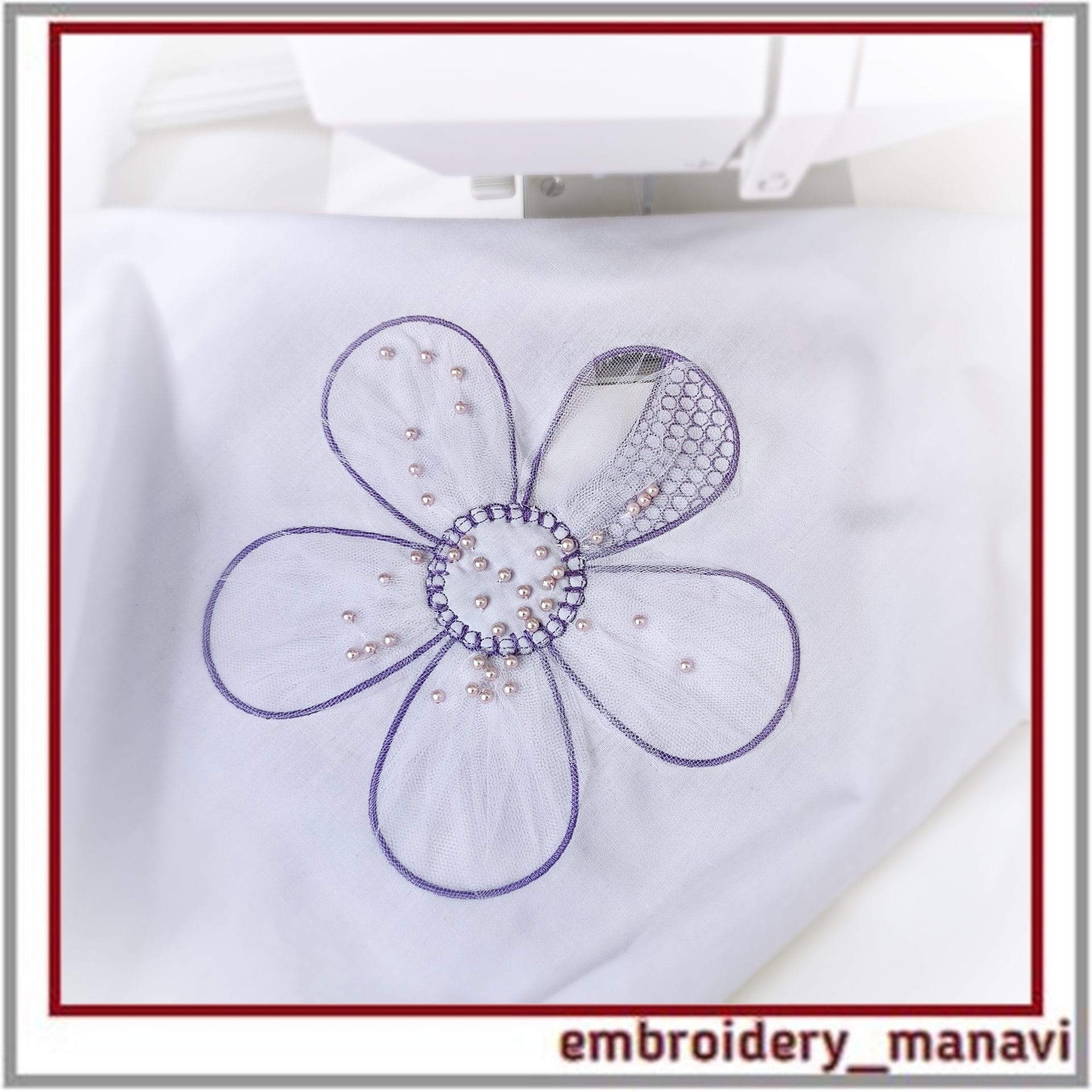 3D embroidery design flower appliqué with mesh drapery 2 3D embroidery design flower appliqué with mesh drapery - Image 2