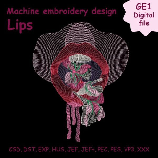 Embroidery design Lips for girl, red lips woman design
