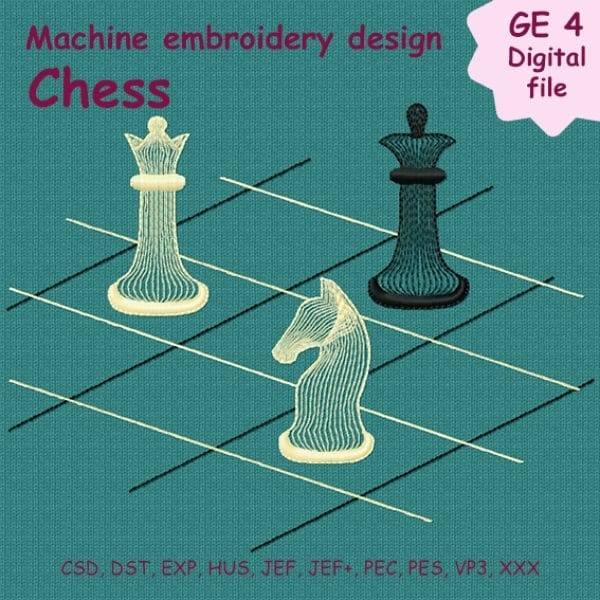 Machine embroidery design Chess for boy, teen, sport design