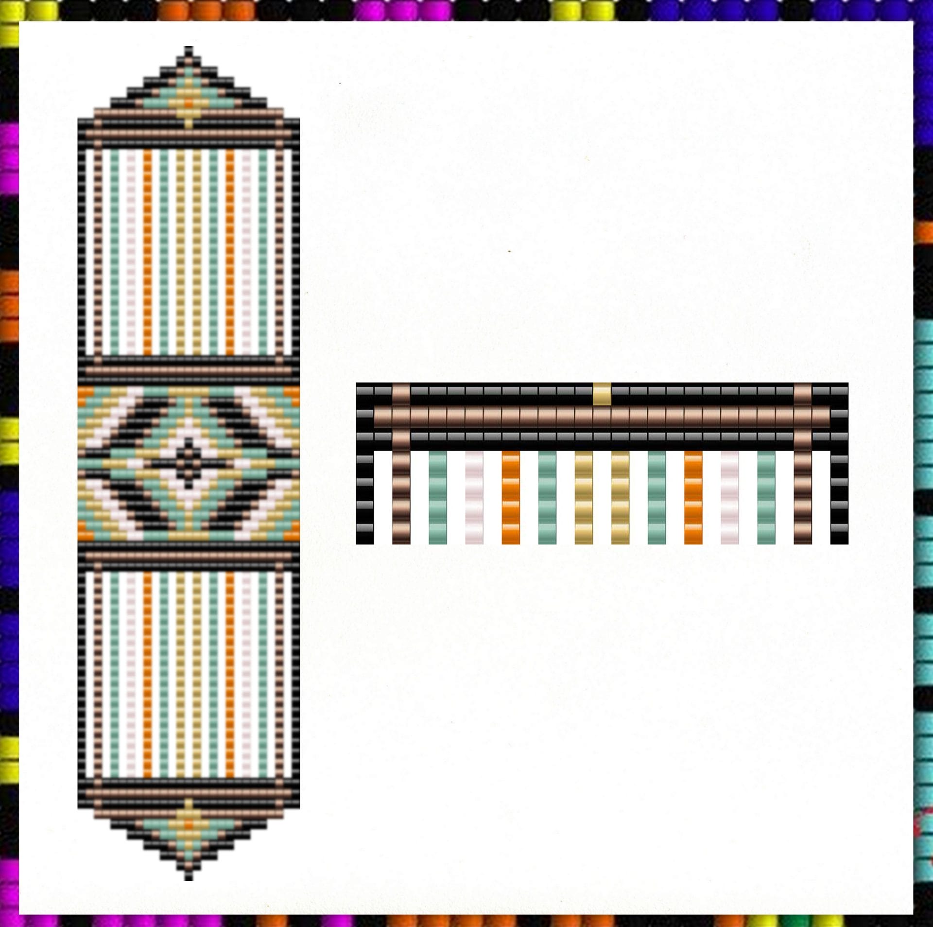 Loom beaded bracelet pattern Geometric pattern PDF file Set 4 Loom beaded bracelet pattern Paired cuff bracelet PDF file