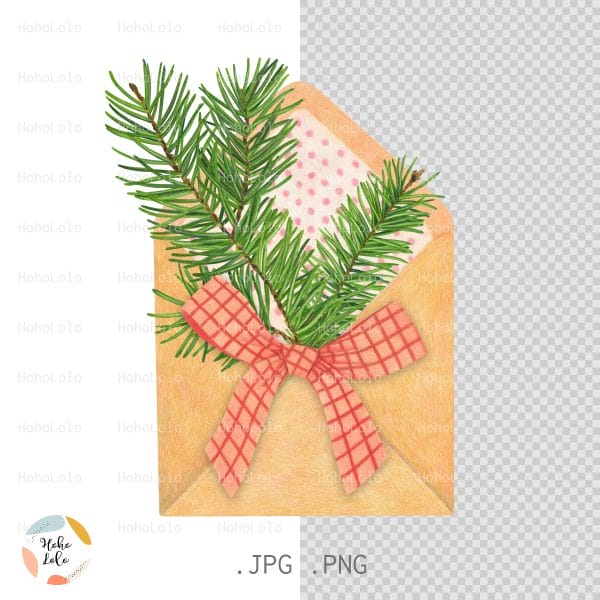 Christmas Vintage Envelope with Spruce Twigs Png Jpg