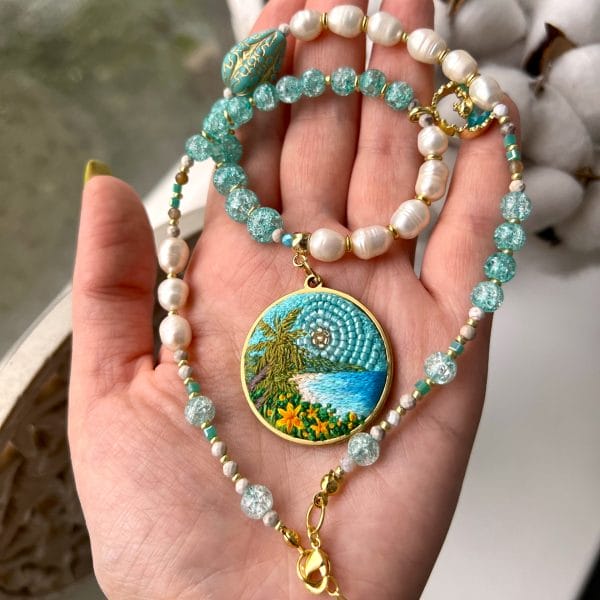 On The Beach, hand embroidered necklace