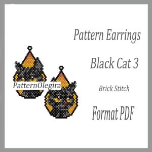 Black Cat 2 Earrings bead pattern Cat bead patterns Halloween bead pattern Halloween bead earrings Olegirabeadpatterns