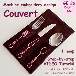 Machine embroidery design Cutlery Couvert, Cutlery Envelope