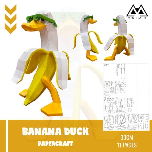Banana Duck papercraft 3D, Banana Duck Low Poly, paper Sculpture