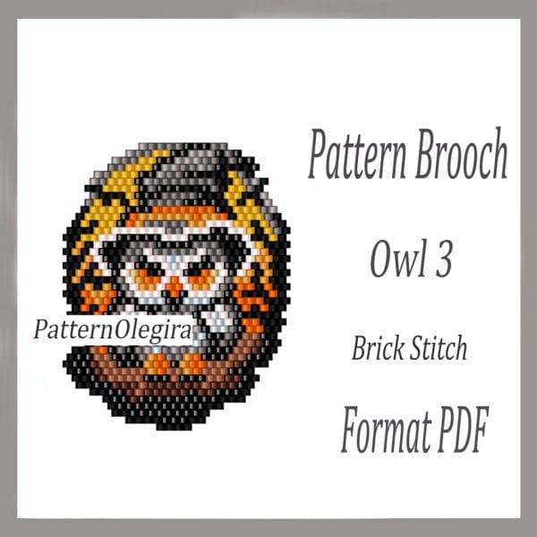 Owl 3 bead brooch pattern Owl beading pattern Halloween bead pattern Olegirabeadpatterns