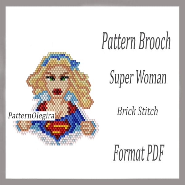 Super Woman beading pattern Super Woman bead brooch pattern Olegirabeadpatterns