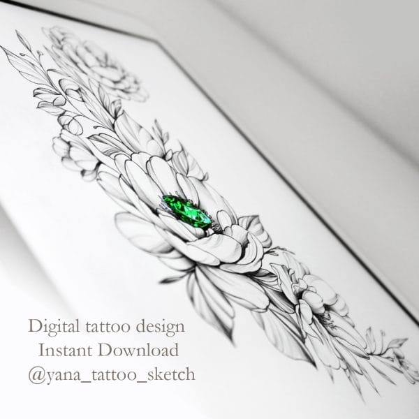 Peony Tattoo Design Fine Line Peony Flowers Tattoo Stencil