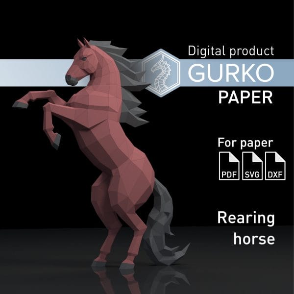 Rearing Horse Papercraft, Digital Template, PDF, SVG, DXF, Gurko