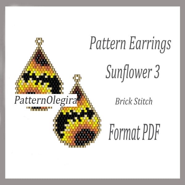 Sunflower 3 Earrings bead patterns PDF file Beading patterns Beading earrings Beading Sunflower Olegirabeadpattern