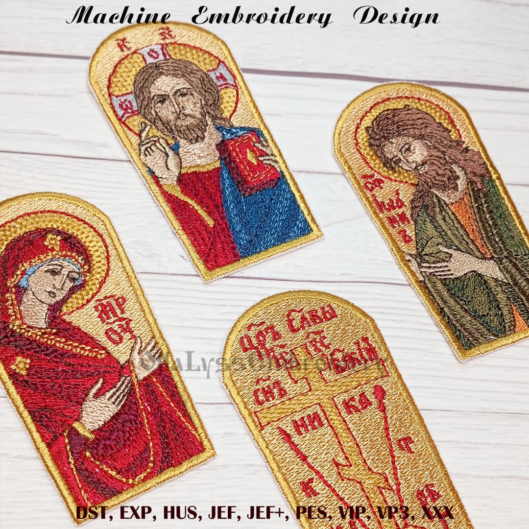 Icons for Mitre 3 embroidery designs 4 Four embroidered icons for Orthodox mitre