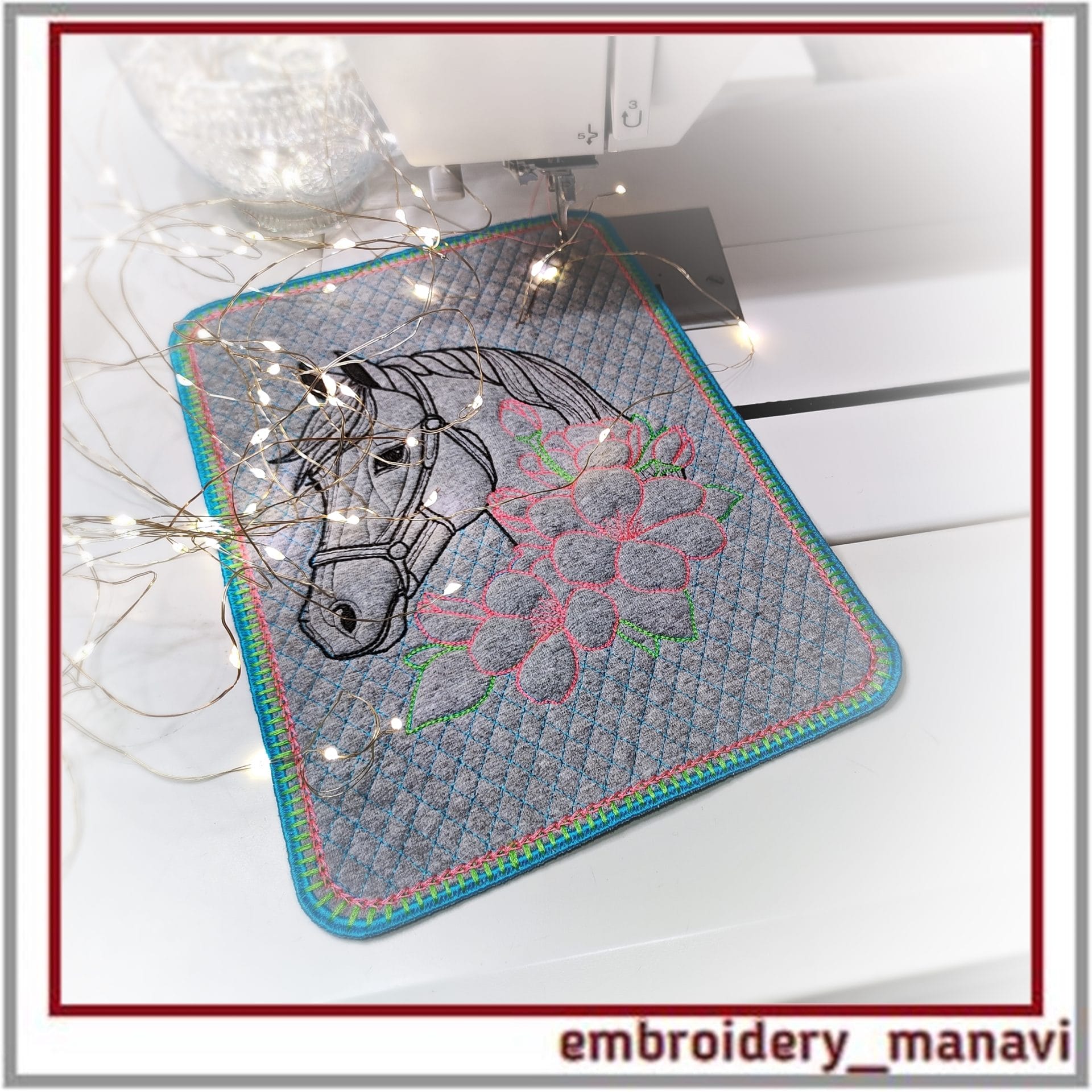 ITH Quilted Horse Head in Flowers Placemat or panels Design 1 ITH_Quilted_Horse_Head_in_Flowers_Machine_Embroidery_Design_by_Embroidery_Manavi_05
