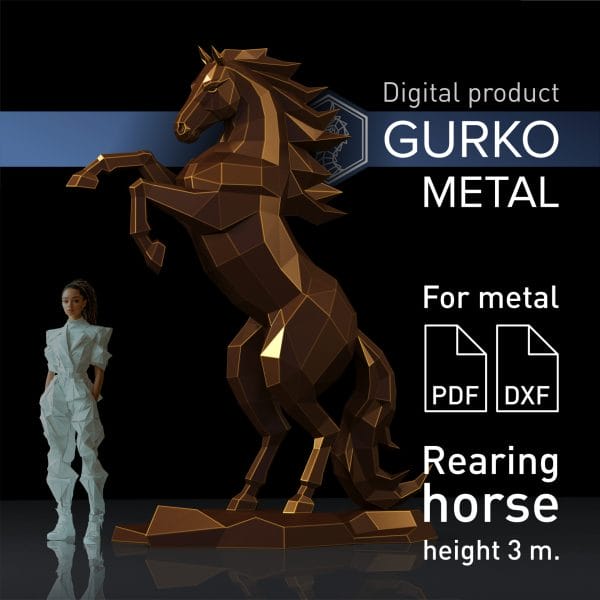 Rearing Horse Metal 3000 mm Papercraft, Digital Template, PDF