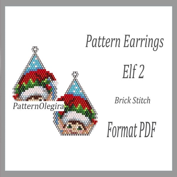 Elf 2 Bead Earrings pattern Christmas bead earrings pattern Olegirabeadpatterns