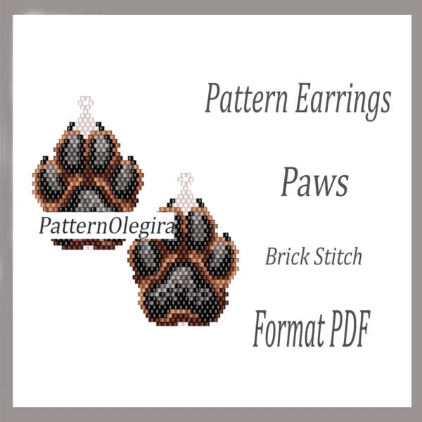 Paws Earrings bead patterns PDF file Beading patterns Beading earrings Beading Paws Olegirabeadpatterns