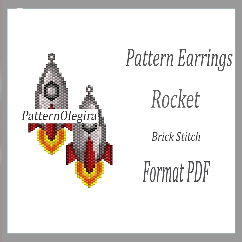 Rocket Earrings bead pattern PDF File Pattern brick stitch 1 Rocket bead Earrings pattern Rocket beading pattern Olegirabeadpatterns