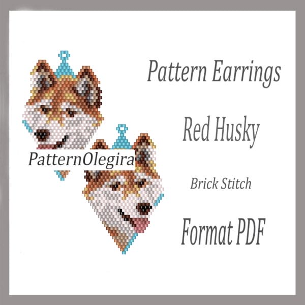 Red Husky Dog beading pattern Dog bead earrings pattern Brick stitch pattern Olegirabeadpatterns