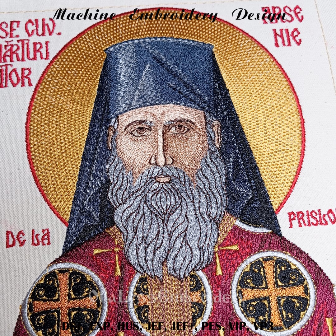 Arsenie Boca embroidery design 3 Embroidered image of saint Arsenie of Prislop
