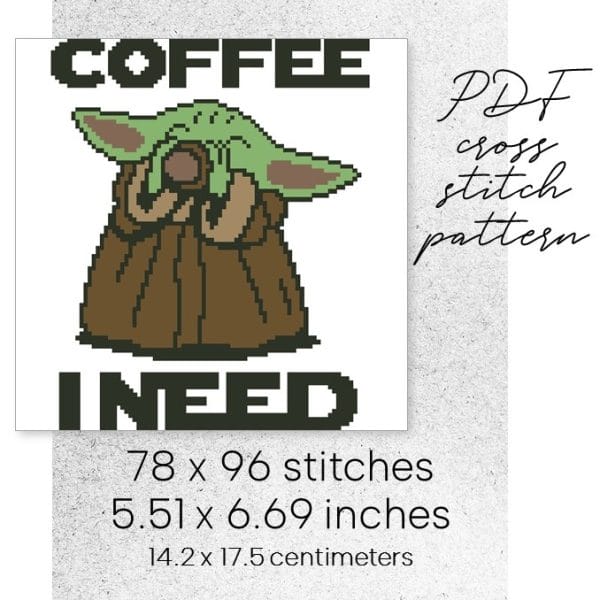 cross stitch pattern baby yoda grogu coffee the mandalorian star wars easy for beginner digital instant download