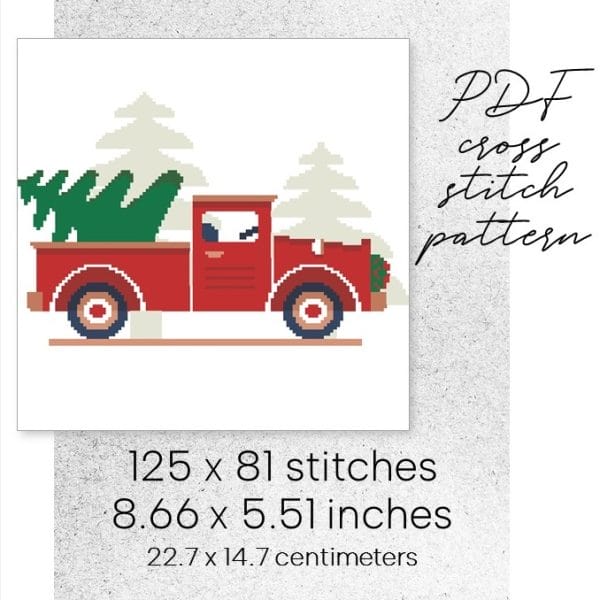 cross stitch pattern christmas tree car xmas winter room home decor easy for beginner digital instant download