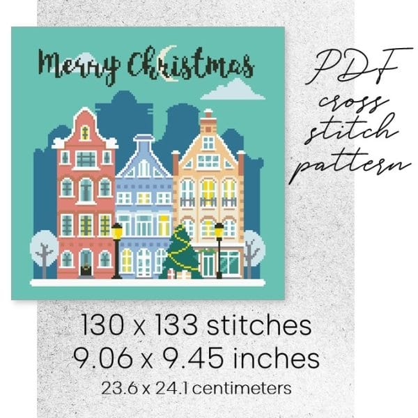 cross stitch pattern christmas town city new year xmas easy for beginner digital instant download
