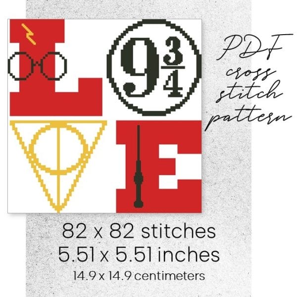 cross stitch pattern harry potter deathly hallows lettering magic fantasy easy for beginner digital instant download