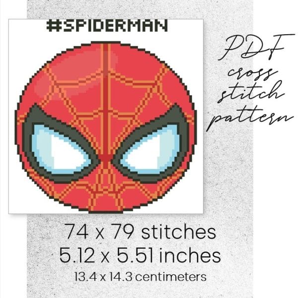 cross stitch pattern peter parker spiderman marvel the avengers mcu comics emoji room home decor easy for beginner digital instant download