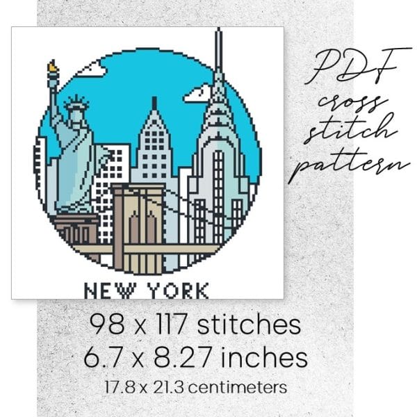 cross stitch pattern new york city town america usa travel easy for beginner digital instant download