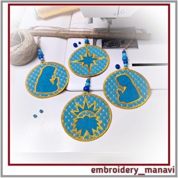 Sacred Snow ITH Christmas Nativity Panel with Pendants 4x4 Hoop