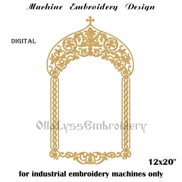 Ornamental frame for arched icon embroidery design