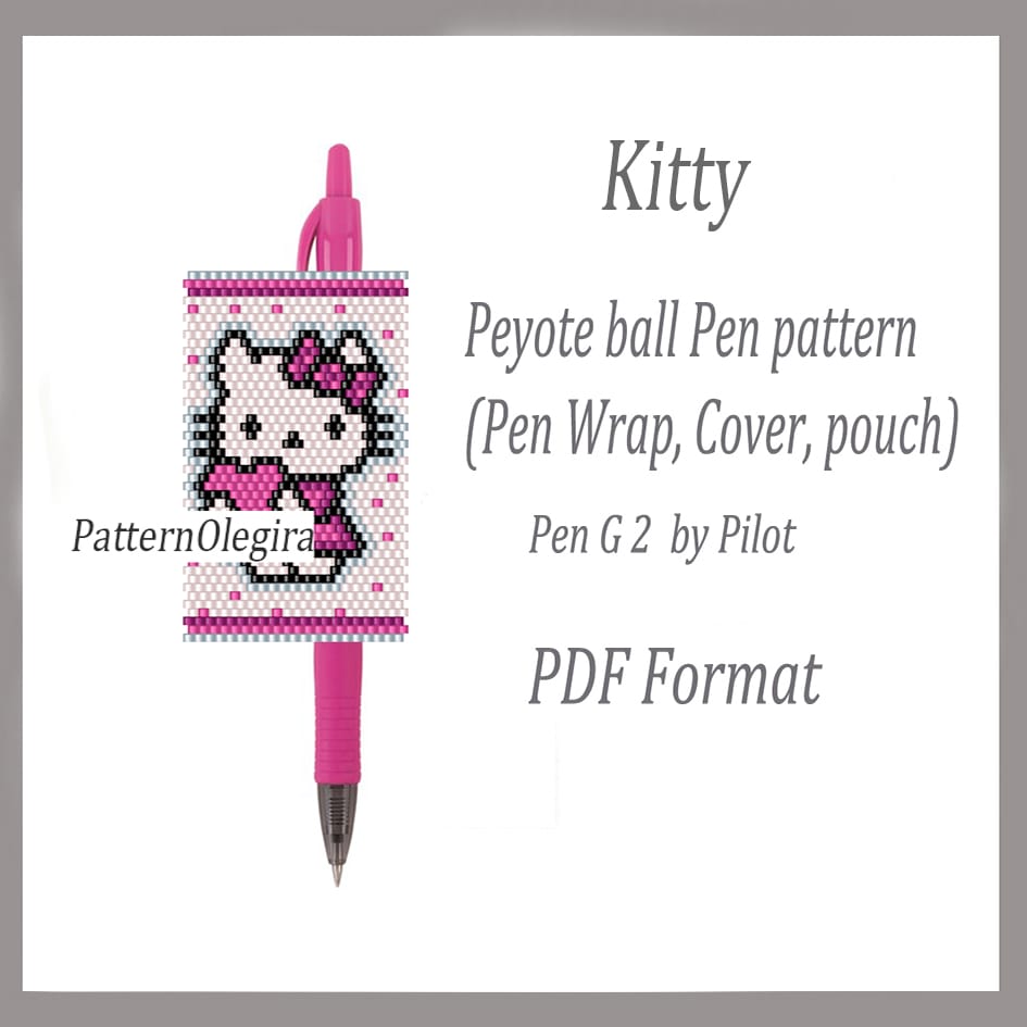 KITTY bead pattern PDF file Bead pen wraps pilot G2 1 Kitty bead pattern Kitty bead pen wraps Kitty bead cover pen Olegirabeadpatterns