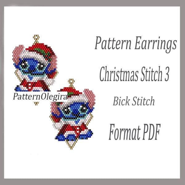 Christmas Stitch 3 bead earrings pattern Christmas beading pattern Olegirabeadpatterns