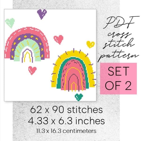 cross stitch pattern boho rainbow set child room decor easy for beginner digital instant download