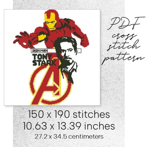 cross stitch pattern tony stark iron man marvel the avengers mcu easy for beginner digital instant download