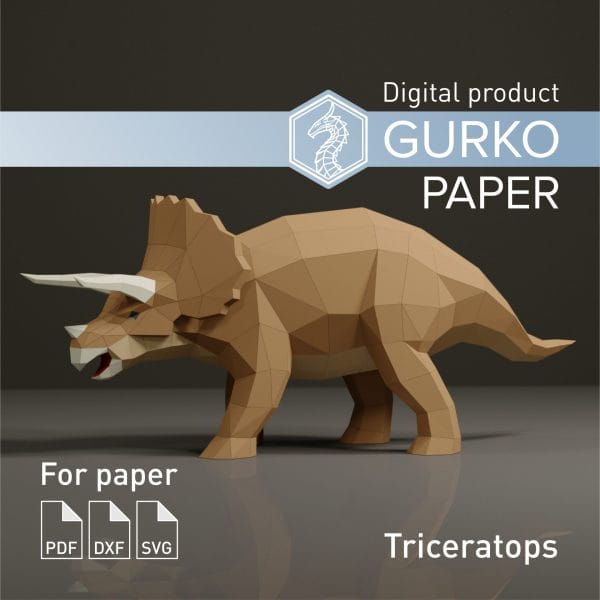 Triceratops Papercraft, Dinosaur, Digital Template, PDF, SVG, DXF
