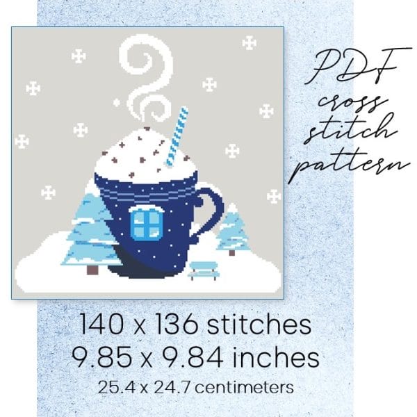 cross stitch pattern christmas winter cup house home new year xmas snow fantasy easy for beginner digital instant download