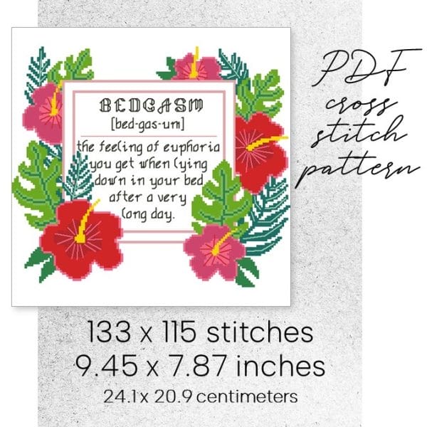 cross stitch pattern dictionary bedgasm funny subversive sarcastic quote home bedroom decor easy for beginner digital instant download