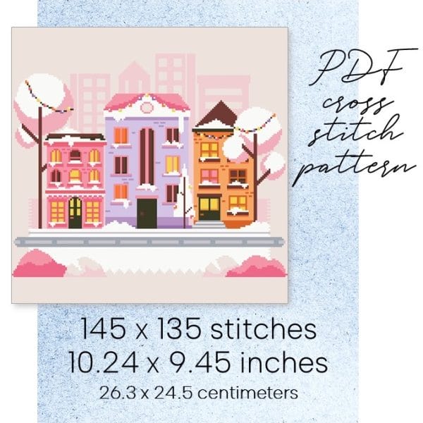 cross stitch pattern christmas town city xmas winter room home decor easy for beginner digital instant download